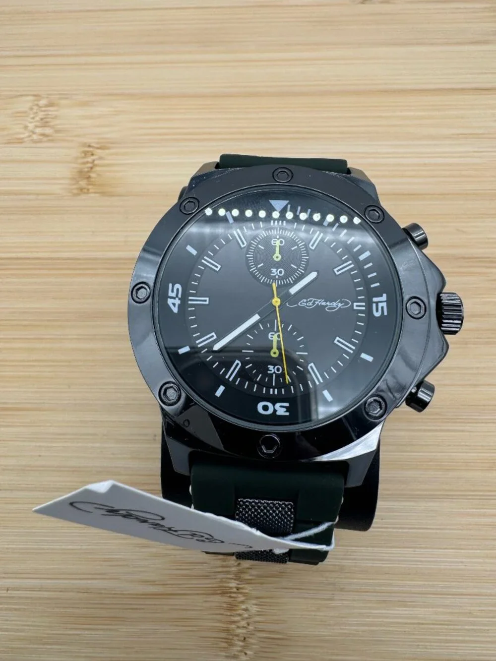 Ed Hardy Men's Gunmetal Watch Black Dial Green Silicone Strap Chronograph